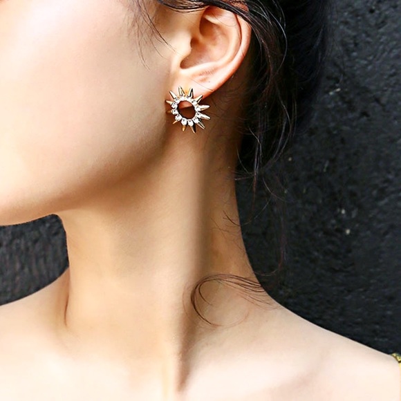 2/$20! Gold & Crystal Sun Ray Stud Earrings - Picture 4 of 8